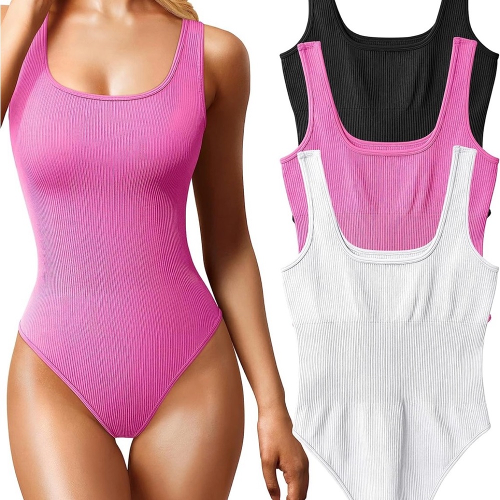 OOQ Women's Ribbed Tank Bodysuits- set of three